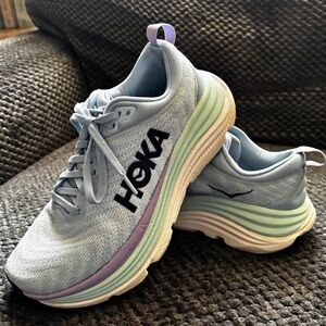 Hoka Women's Light Blue Running Shoes with Pastel Multicolor Midsole